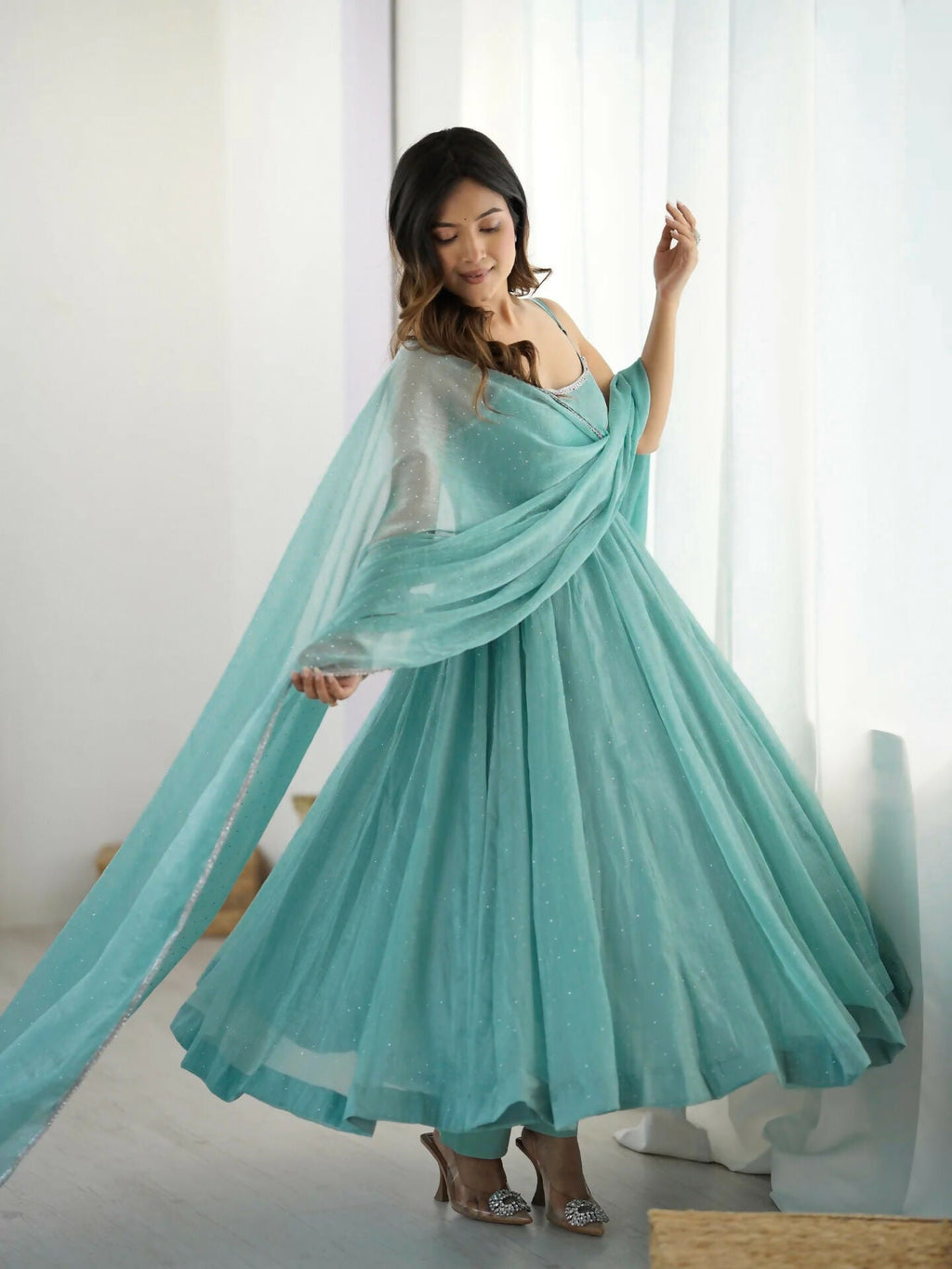 Joban Fashion Sky Kurta Set Silk Sequence Embroidery Work