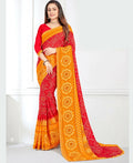 Red & Yellow Georgette Bandhani Printed Saree With Unstitched Blouse Piece - Jyoti