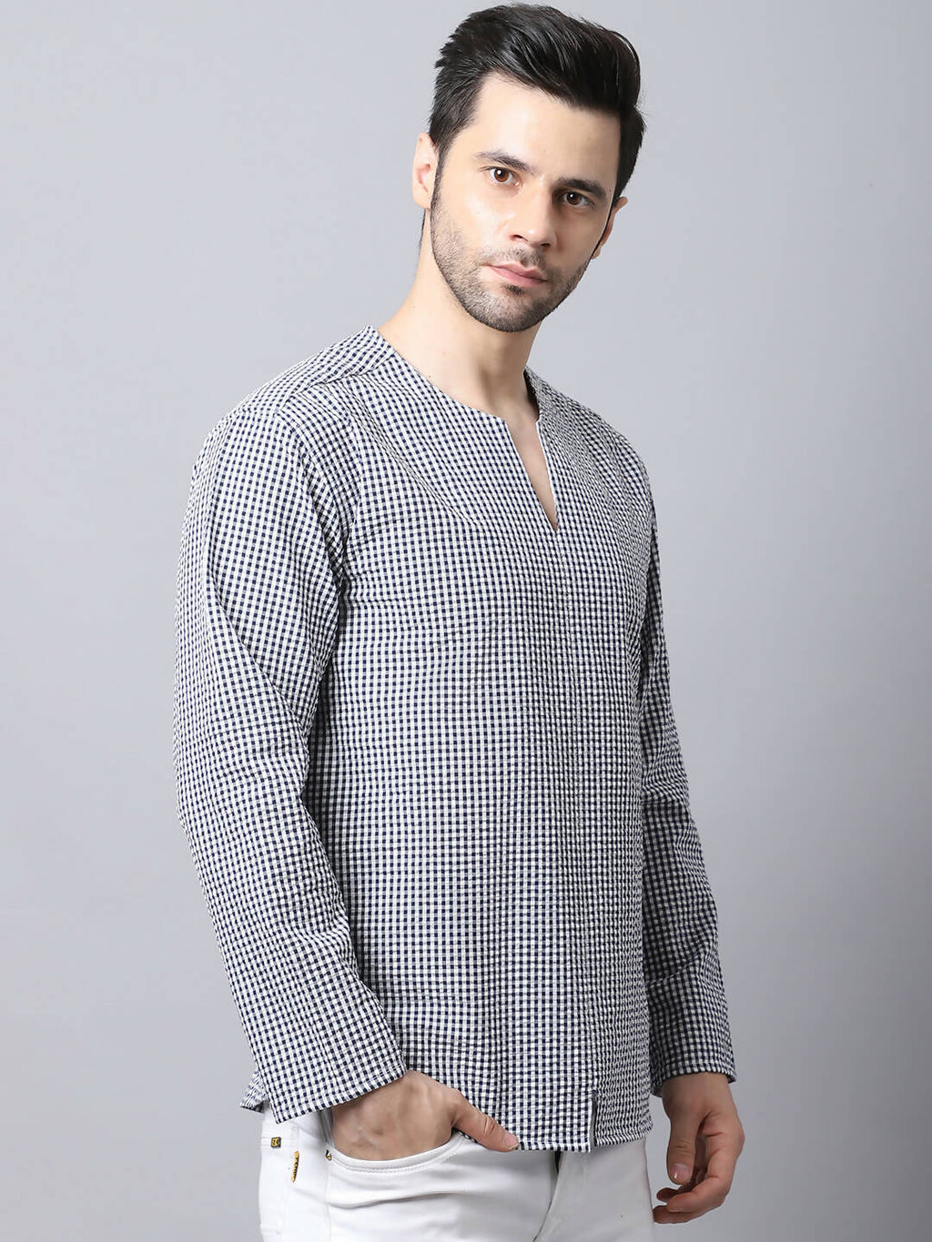 Even Apparels Multi Pure Cotton Round Neck Slit Men's Kurta