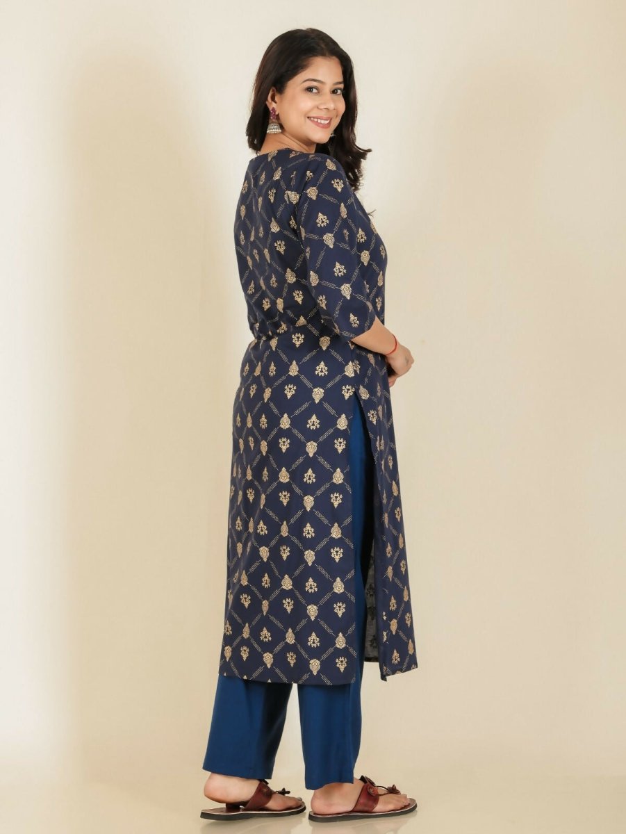 Aramya Straight Soft Cotton Floral Print Women's Kurta - Blue