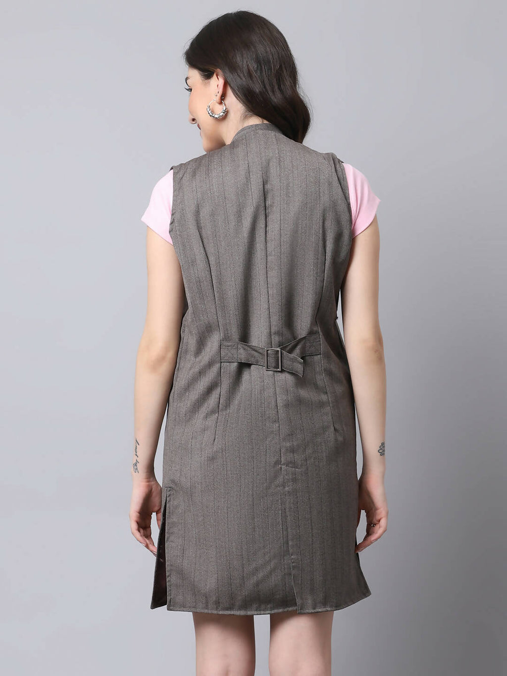 Even Apparels Brown Polywool Open Front Women's Long Coat BF656