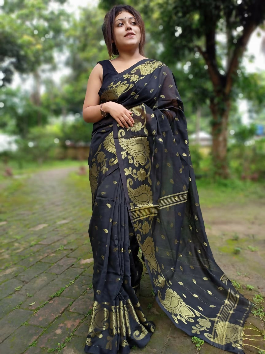 Exclusive Collection Black Beautiful Cotton Silk Saree