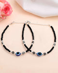 VOJ Set of 2 Evil Eye Black with Flower Shaped Beads Anklet