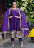 Lehenga Mart Premium Readymade Gown And Pant With Dupatta Set For Women-Purple