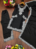 Prazu Fashion Black Crepe Silk Embroidered Palazzo Suit