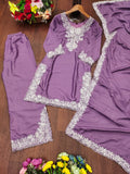 Prazu Fashion Light Lavender Crepe Silk Embroidered Palazzo Suit
