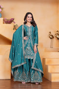 Prazu Fashion Rama Green Crepe Silk Embroidered Sharara Suit