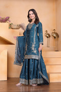 Lehenga Mart Premium Readymade Top Sharara With Dupatta Set For Women-Teal Blue