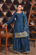 Lehenga Mart Premium Readymade Top Sharara With Dupatta Set For Women-Teal Blue