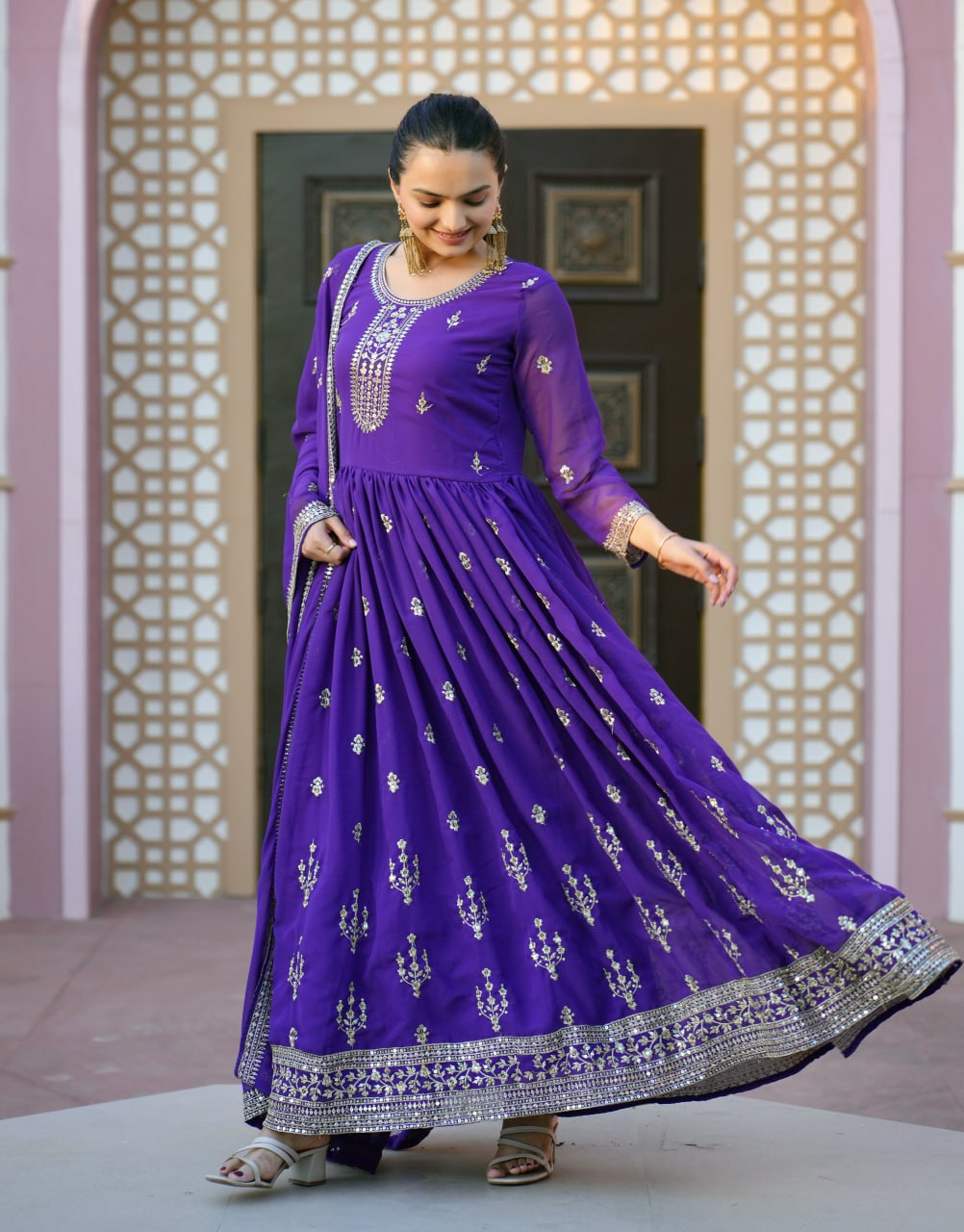 Teeya Creation Purple Color Georgette Fabric Heavy Embroidery Work Fully Stitched Salwar Suit