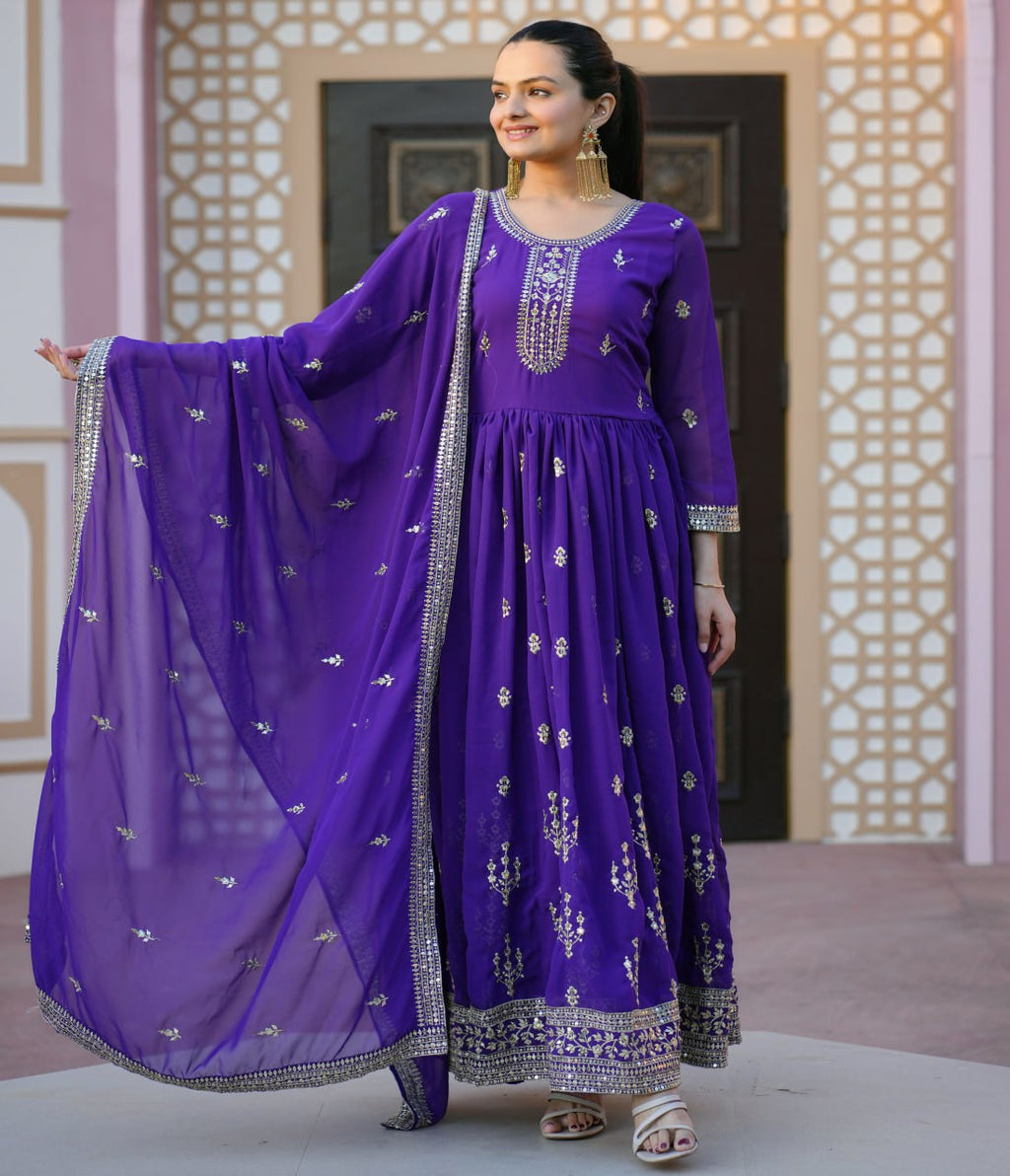 Teeya Creation Purple Color Georgette Fabric Heavy Embroidery Work Fully Stitched Salwar Suit