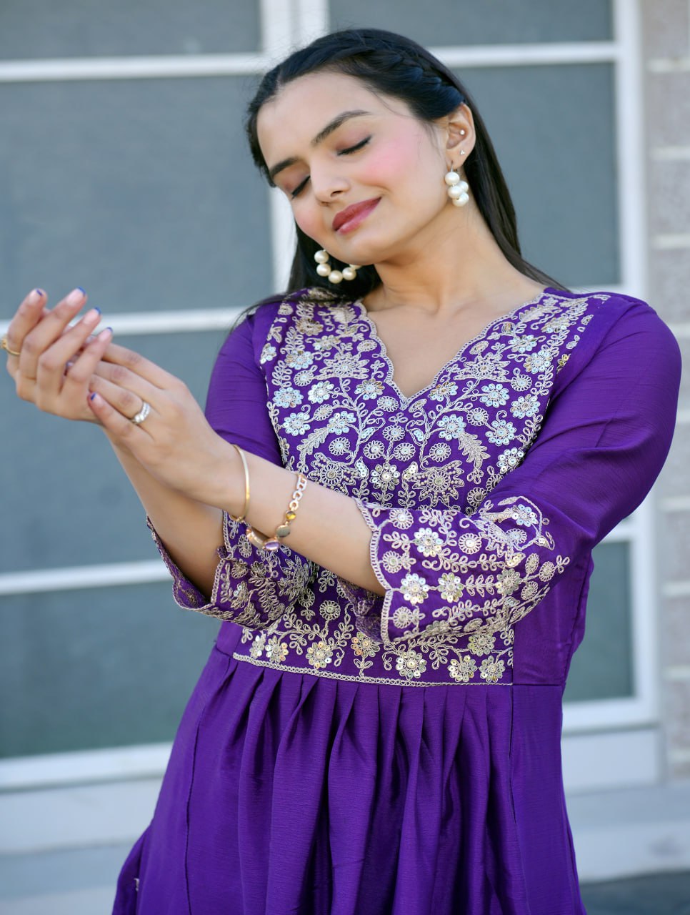 Teeya Creation Purple Color Chinnon Silk Heavy Embroidery Work Fully Stitched Salwar Suit