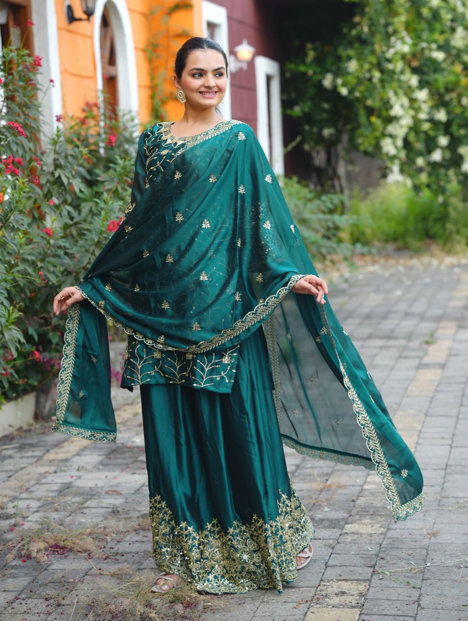 Teeya Creation Dark Teal Color Rangoli Silk Heavy Embroidery Work Fully Stitched Suit