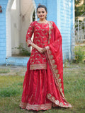 Teeya Creation Red Color Rangoli Silk Heavy Embroidery Work Fully Stitched Suit