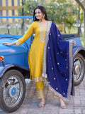 Teeya Creation Yellow Color Chinnon Silk Heavy Embroidery Work Fully Stitched Salwar Suit