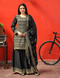 Teeya Creation Black Color Chinnon Silk Heavy Embroidery Work Fully Stitched Sharara Suit