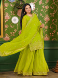 Teeya Creation Olive Color Georgette Heavy Embroidery Work Fully Stitched Sharara Suit