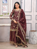Teeya Creation Maroon Color Chinnon Silk Embroidery Work Fully Stitched Salwar Suit