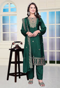 Teeya Creation Green Color Chinnon Silk Embroidery Work Fully Stitched Salwar Suit