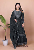 Teeya Creation Black Color Chinnon Silk Embroidery Work Fully Stitched Salwar Suit