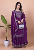 Prazu Fashion Purple Chinon Silk Sequence Embroidered Sharara Suit