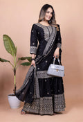 Teeya Creation Black Color Chinnon Silk Embroidery Work Fully Stitched Salwar Suit