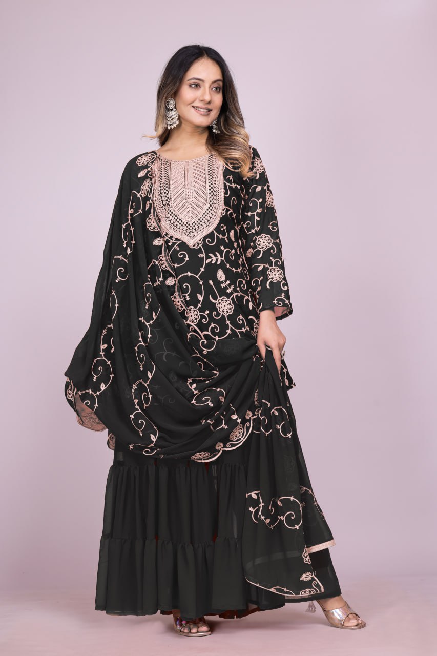 Teeya Creation Black Color Faux Georgette Embroidery Work Fully Stitched Salwar Suit