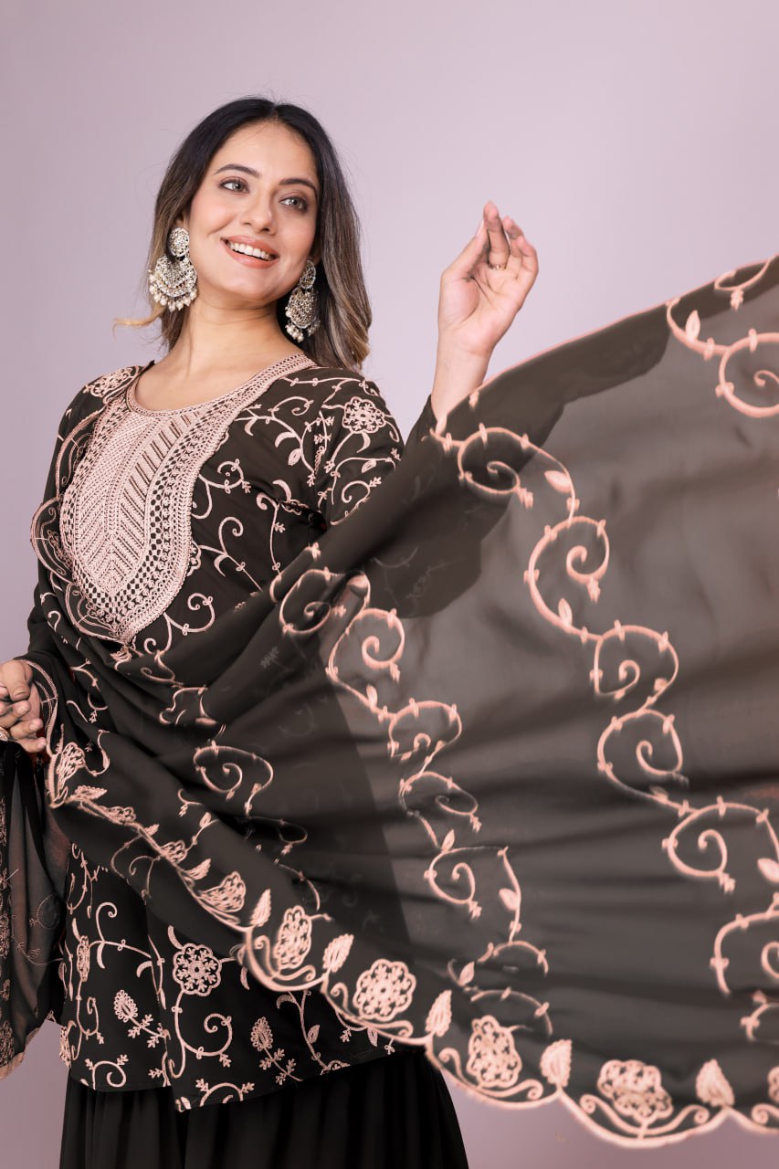 Teeya Creation Black Color Faux Georgette Embroidery Work Fully Stitched Salwar Suit