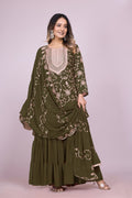 Teeya Creation Mehendi Color Faux Georgette Embroidery Work Fully Stitched Salwar Suit