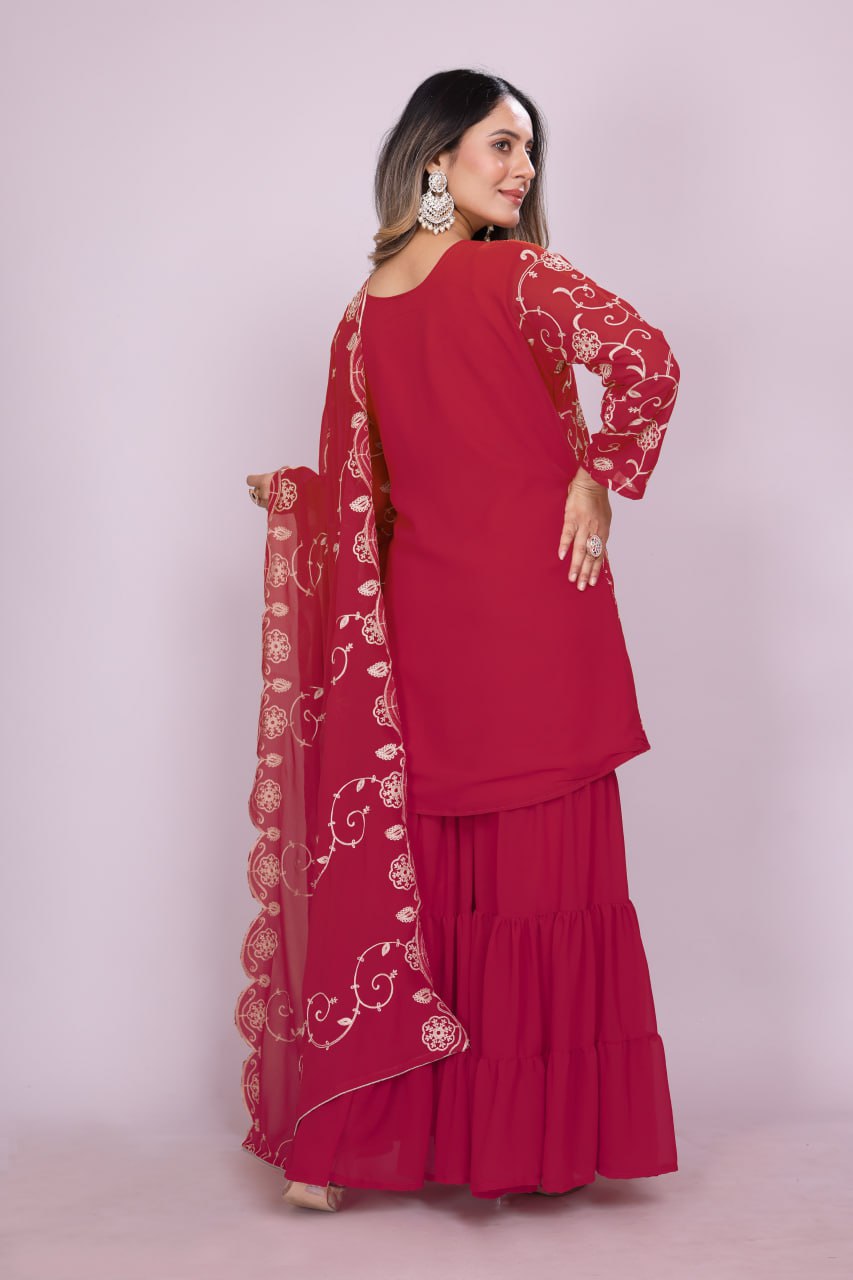 Teeya Creation Rani Color Faux Georgette Embroidery Work Fully Stitched Salwar Suit