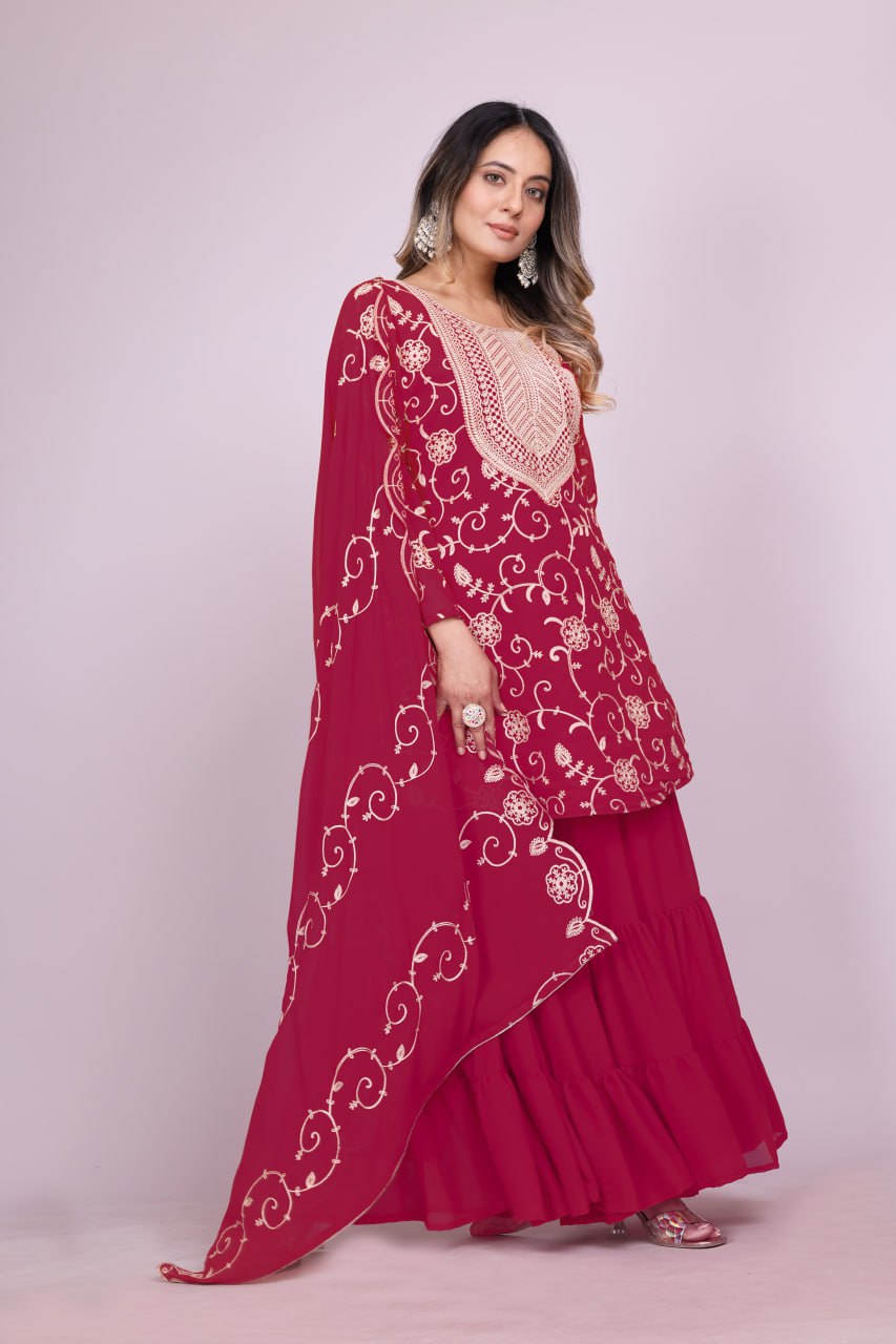 Teeya Creation Rani Color Faux Georgette Embroidery Work Fully Stitched Salwar Suit
