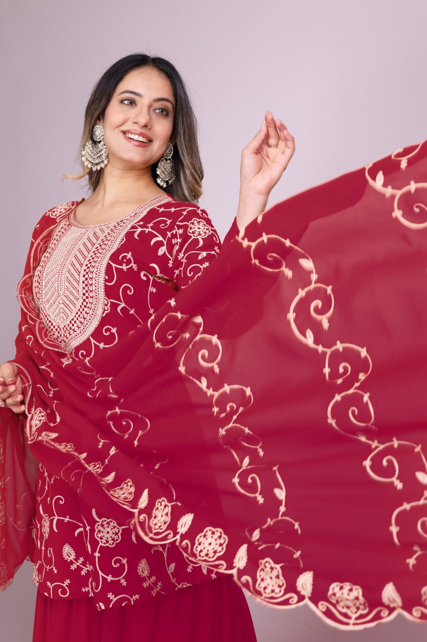 Teeya Creation Rani Color Faux Georgette Embroidery Work Fully Stitched Salwar Suit