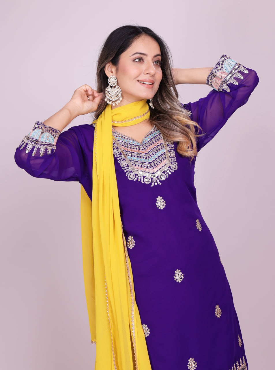 Teeya Creation Multi Color Faux Georgette Embroidery Work Fully Stitched Salwar Suit