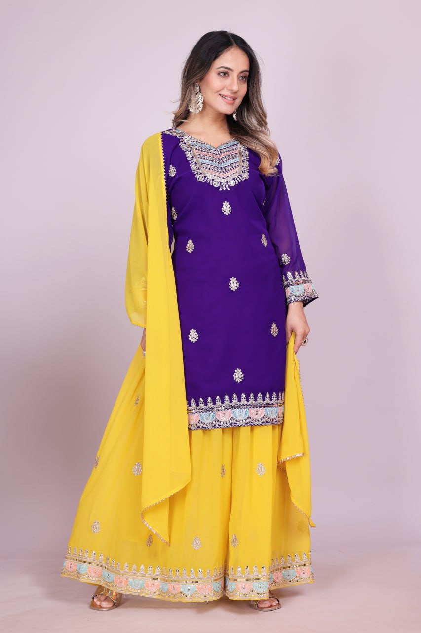 Teeya Creation Multi Color Faux Georgette Embroidery Work Fully Stitched Salwar Suit