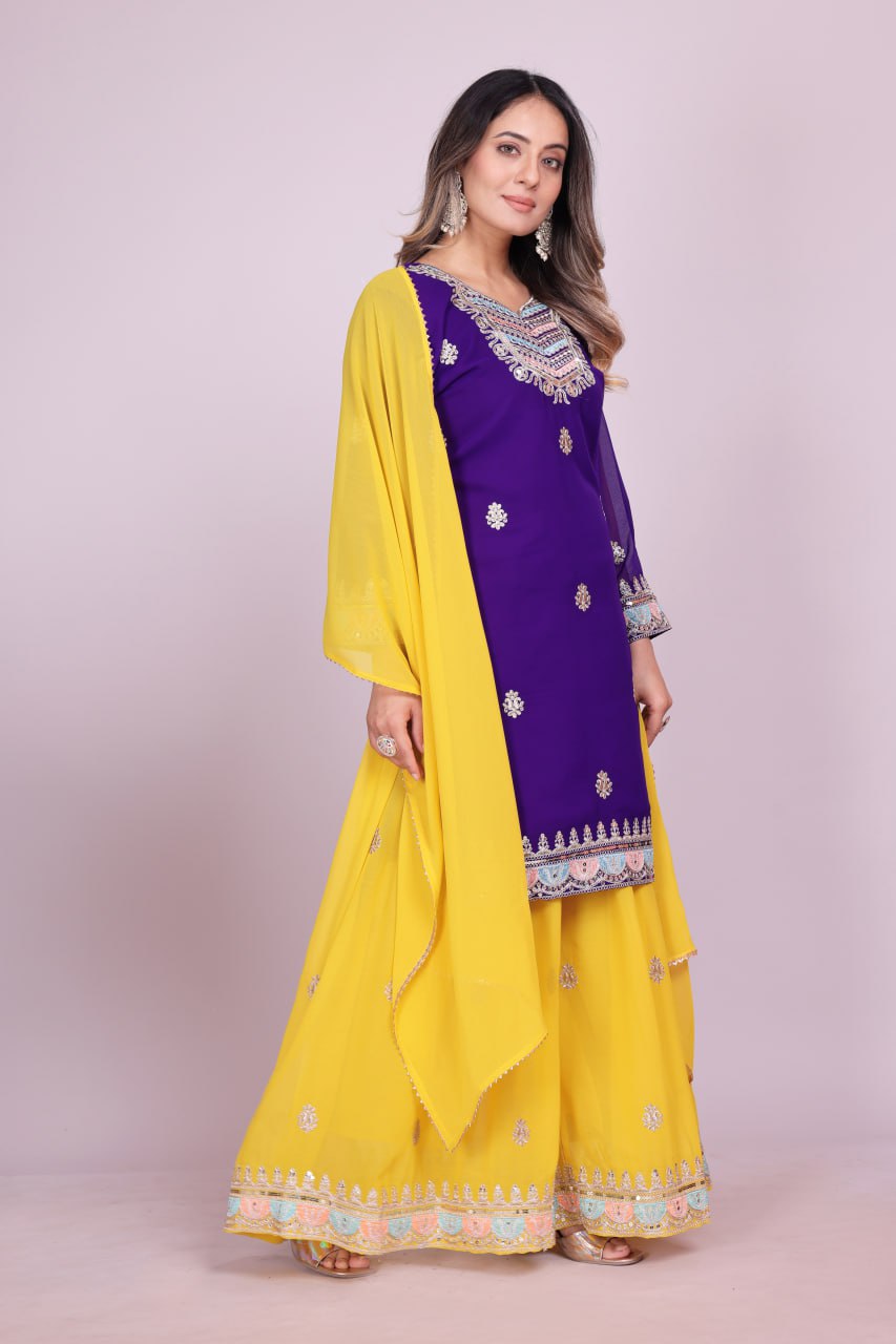 Teeya Creation Multi Color Faux Georgette Embroidery Work Fully Stitched Salwar Suit
