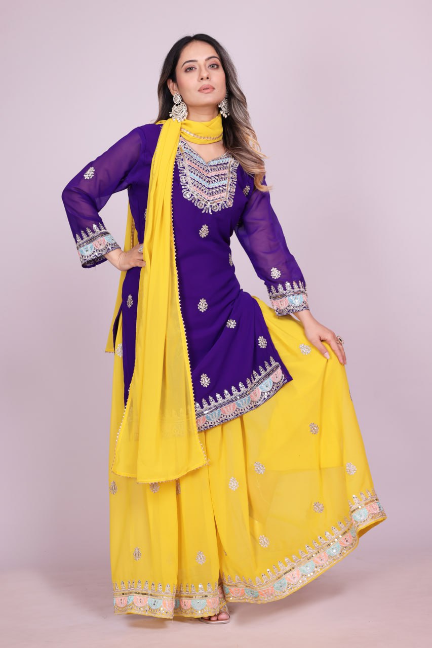 Teeya Creation Multi Color Faux Georgette Embroidery Work Fully Stitched Salwar Suit