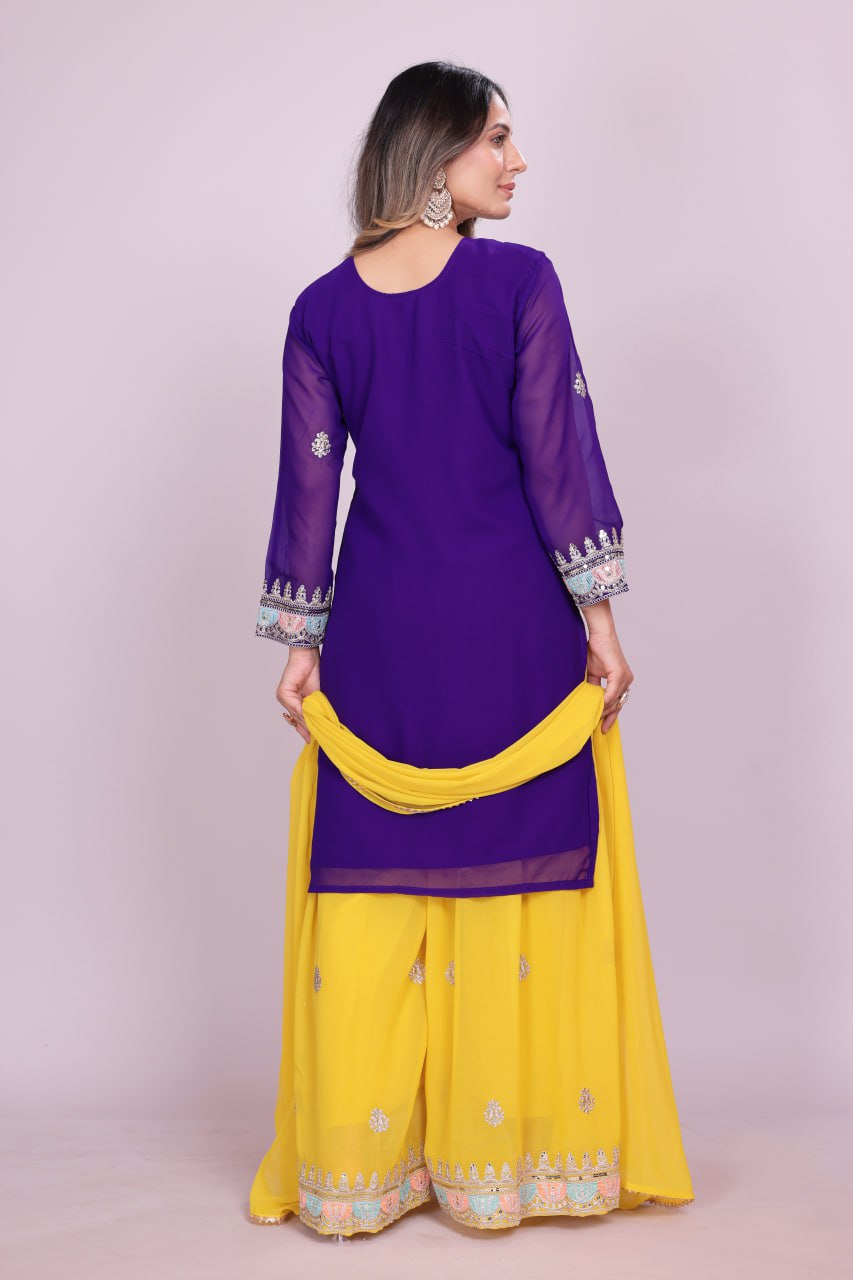 Teeya Creation Multi Color Faux Georgette Embroidery Work Fully Stitched Salwar Suit