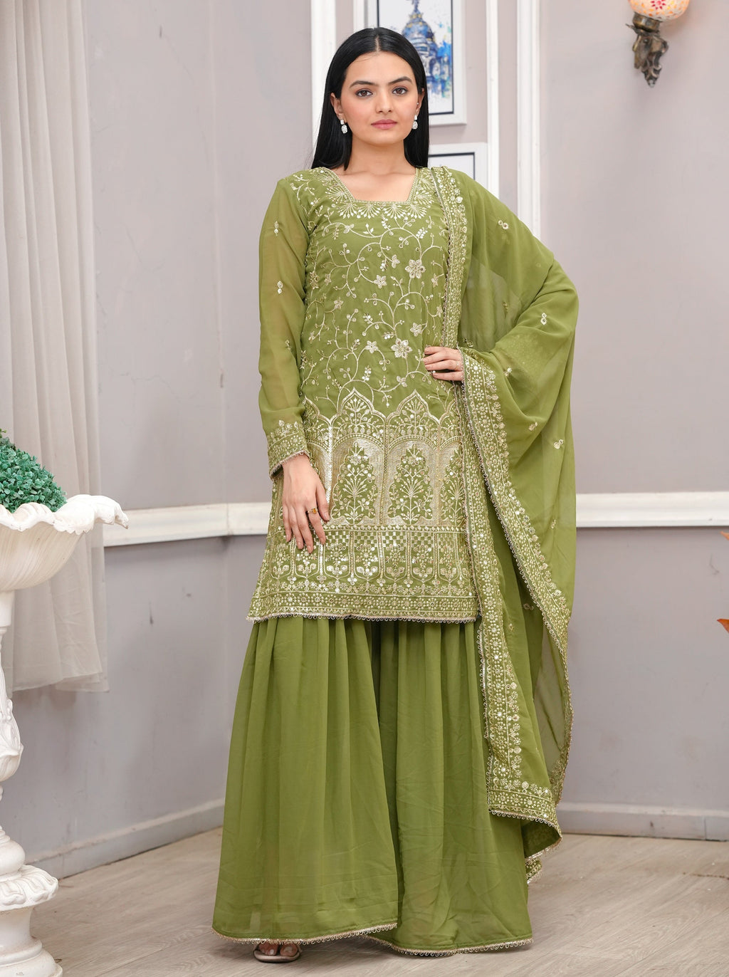Lehenga Mart Mahendi Georgette Gorgeous Sharara Suit For Wedding Wear