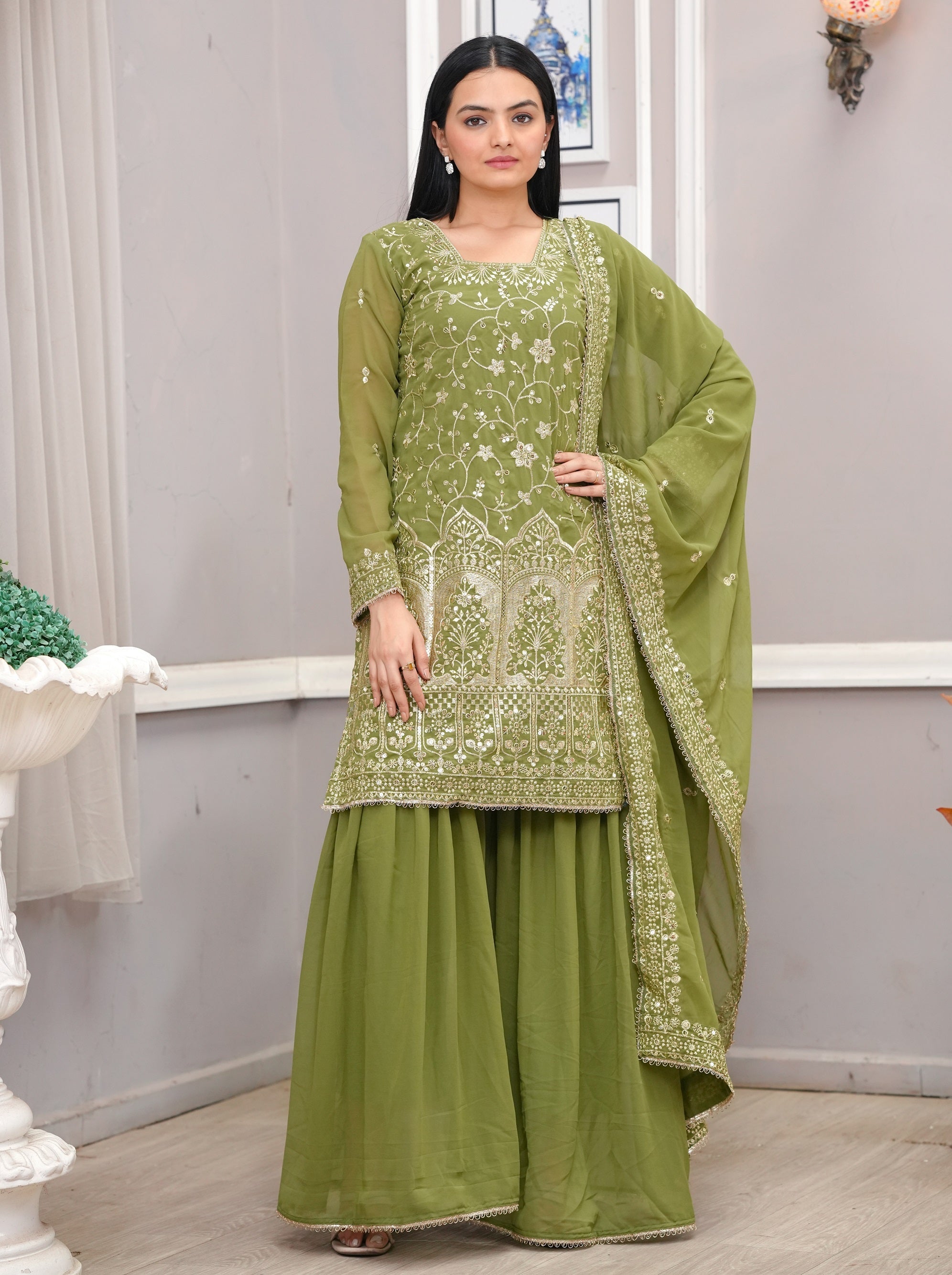 Lehenga Mart Mahendi Georgette Gorgeous Sharara Suit For Wedding Wear