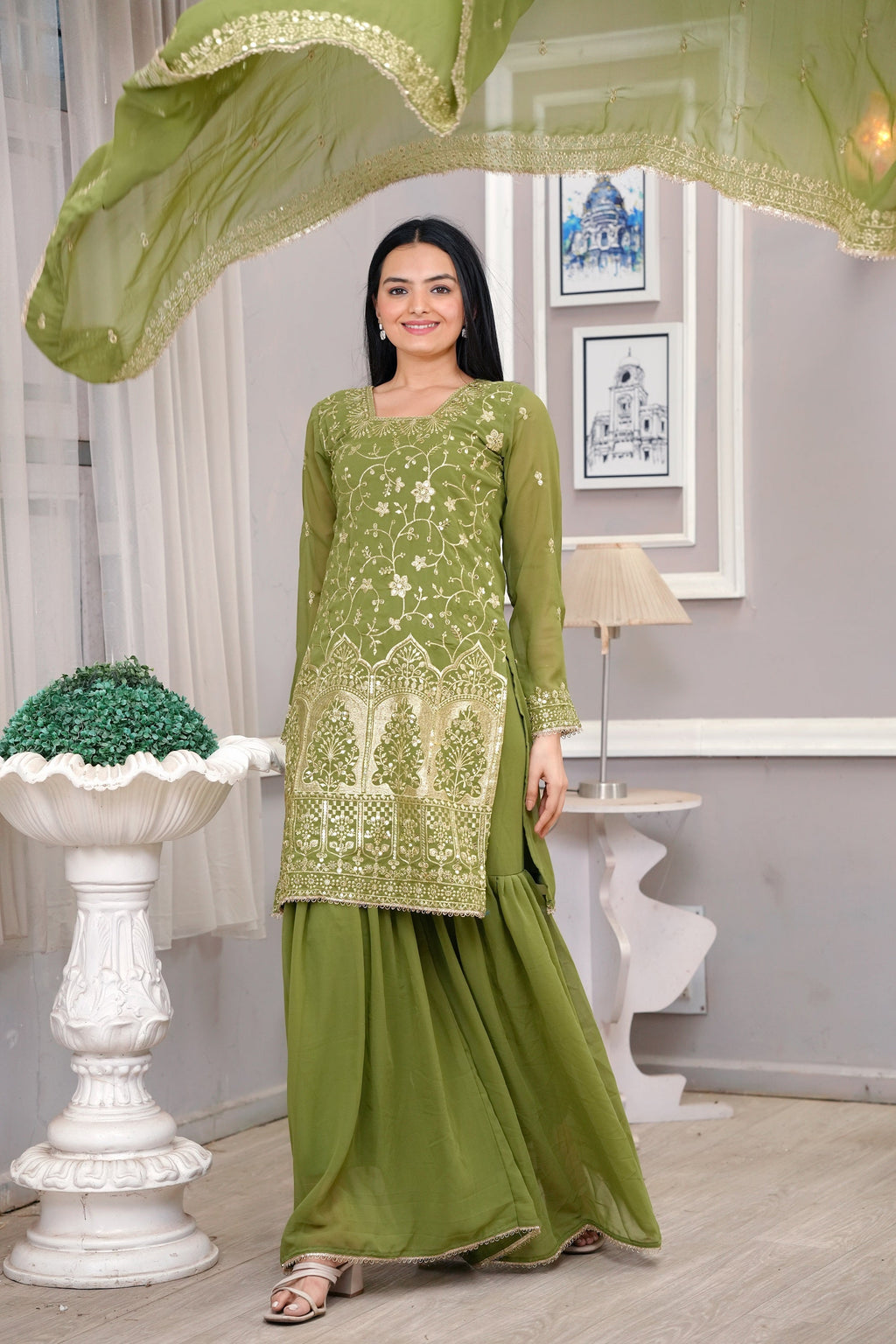 Lehenga Mart Mahendi Georgette Gorgeous Sharara Suit For Wedding Wear