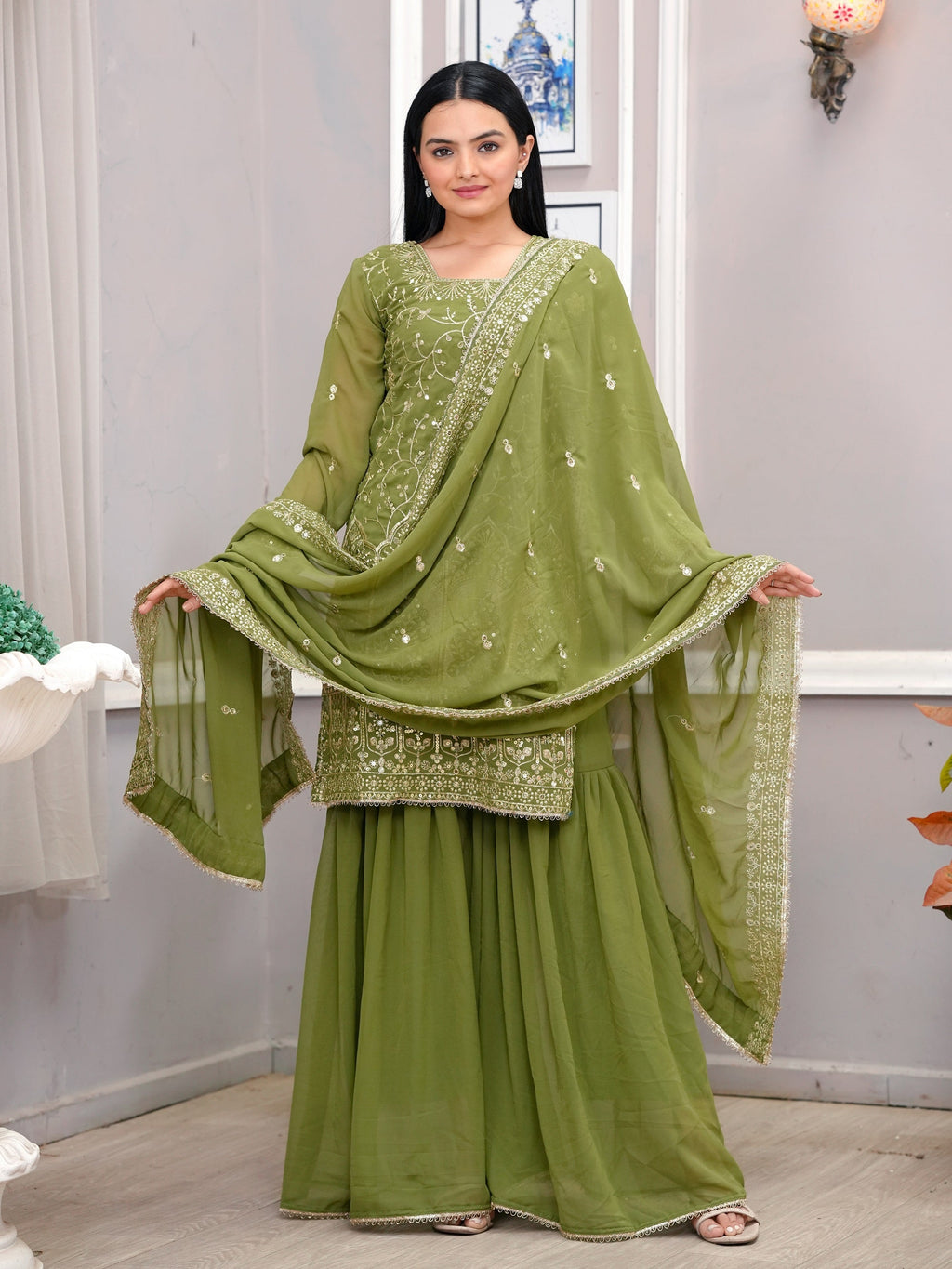 Lehenga Mart Mahendi Georgette Gorgeous Sharara Suit For Wedding Wear