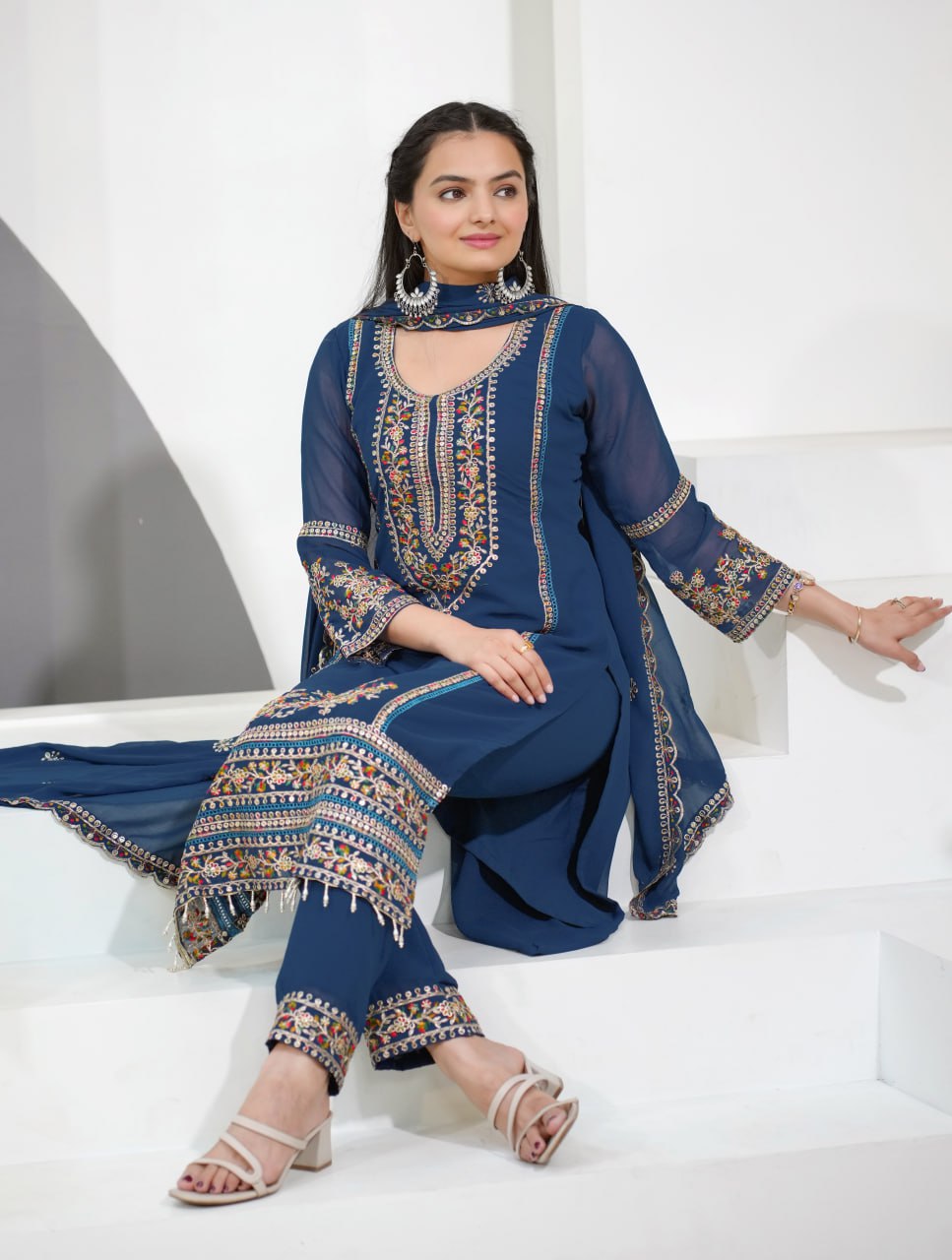 Prazu Fashion Blue Georgette Sequence Embroidered Salwar Suit