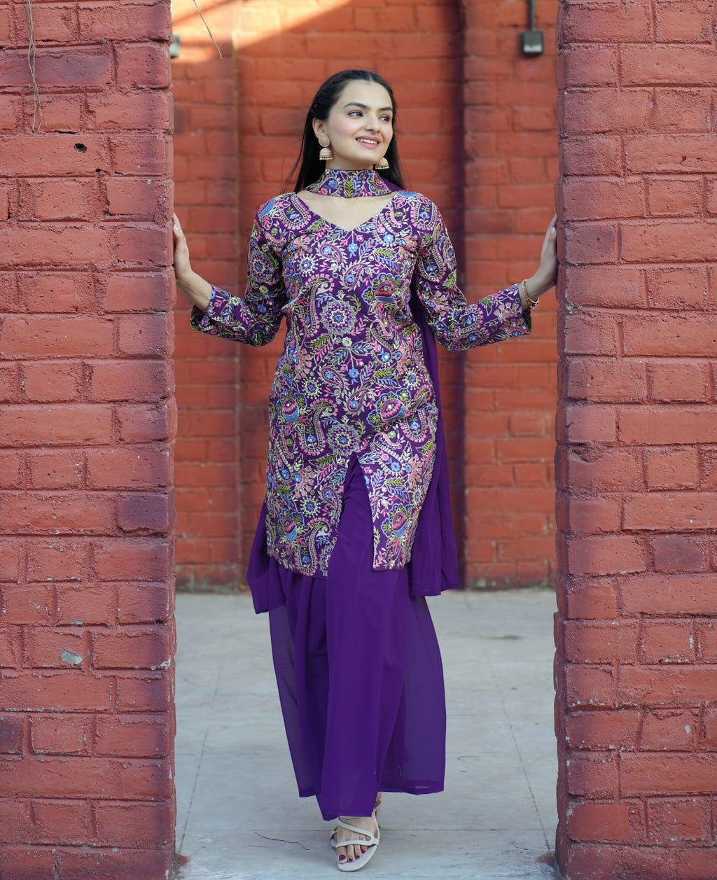 Prazu Fashion Violet Tapeta Silk With Fusing Embroidered Sharara Suit