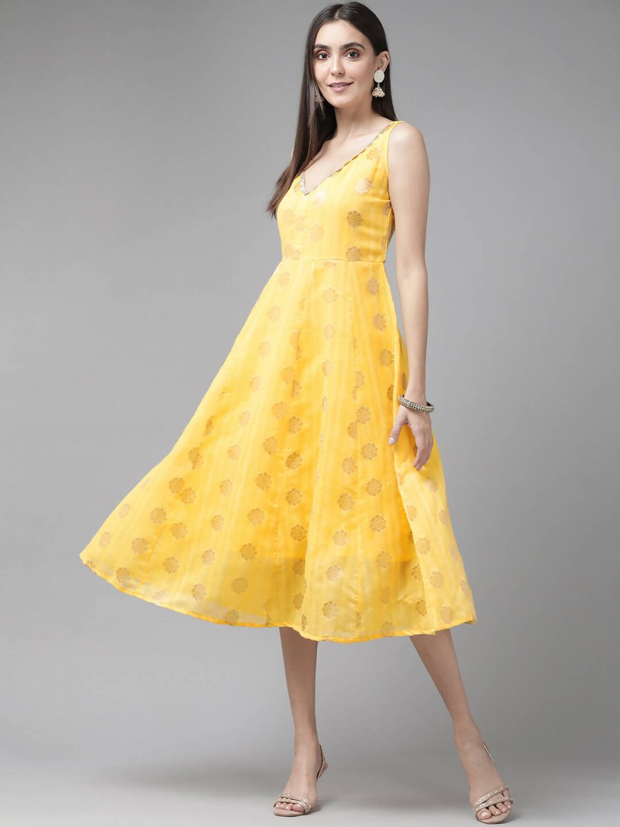 Ahalyaa Women's Traditional wear Dress - Yellow