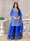 Lehenga Mart Designer Chinon Sharara Suit With Sequence Embroidered Work - Blue