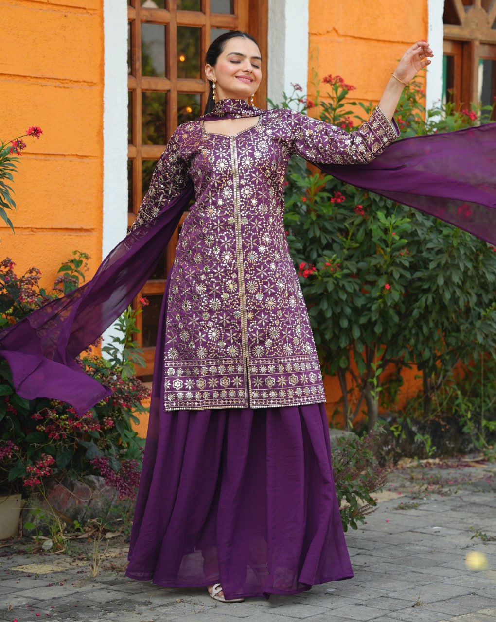 Lehenga Mart Designer Sharara Suit For Women or Girls - Purple