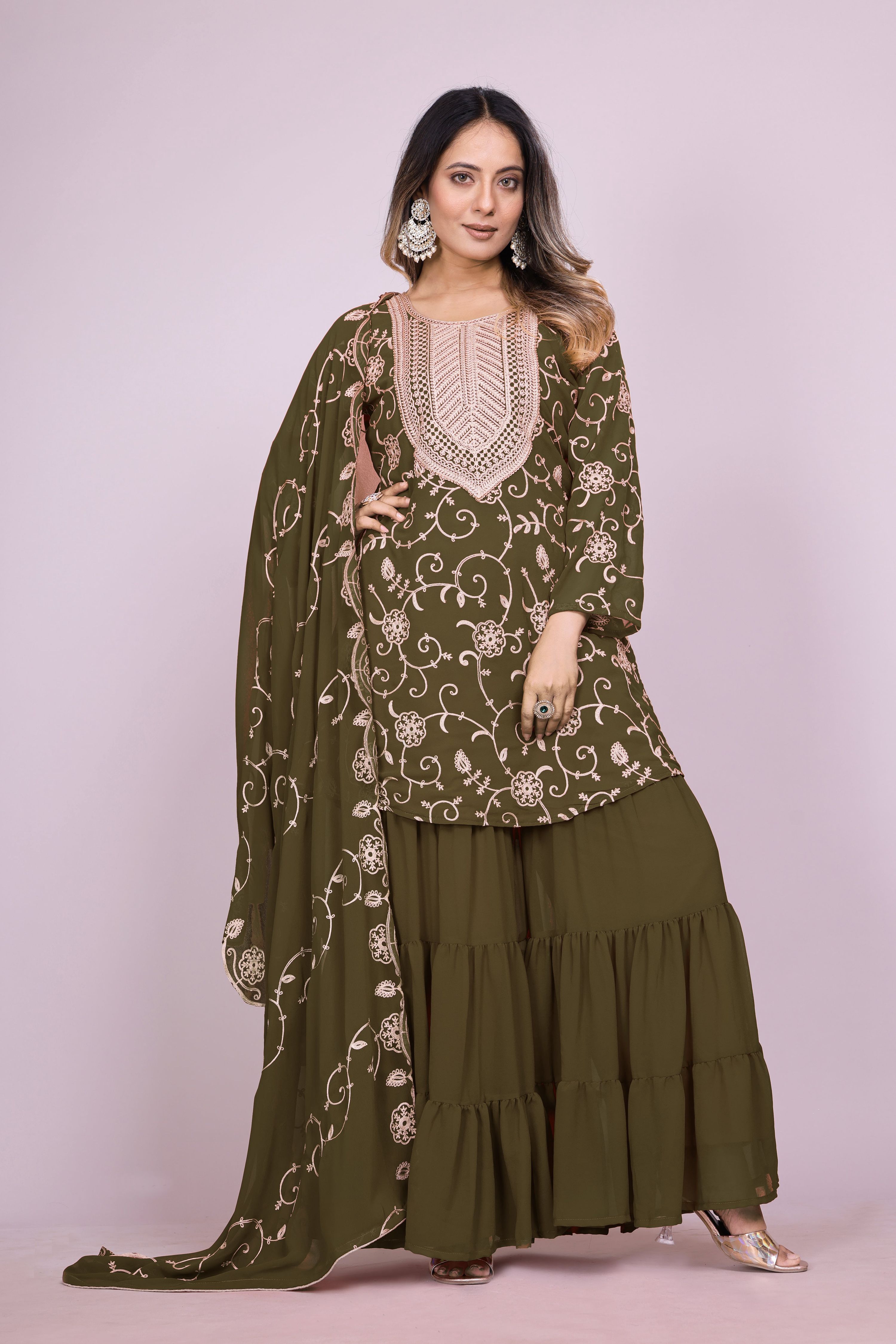 Lehenga Mart Designer Sharara Suit for women - Olive