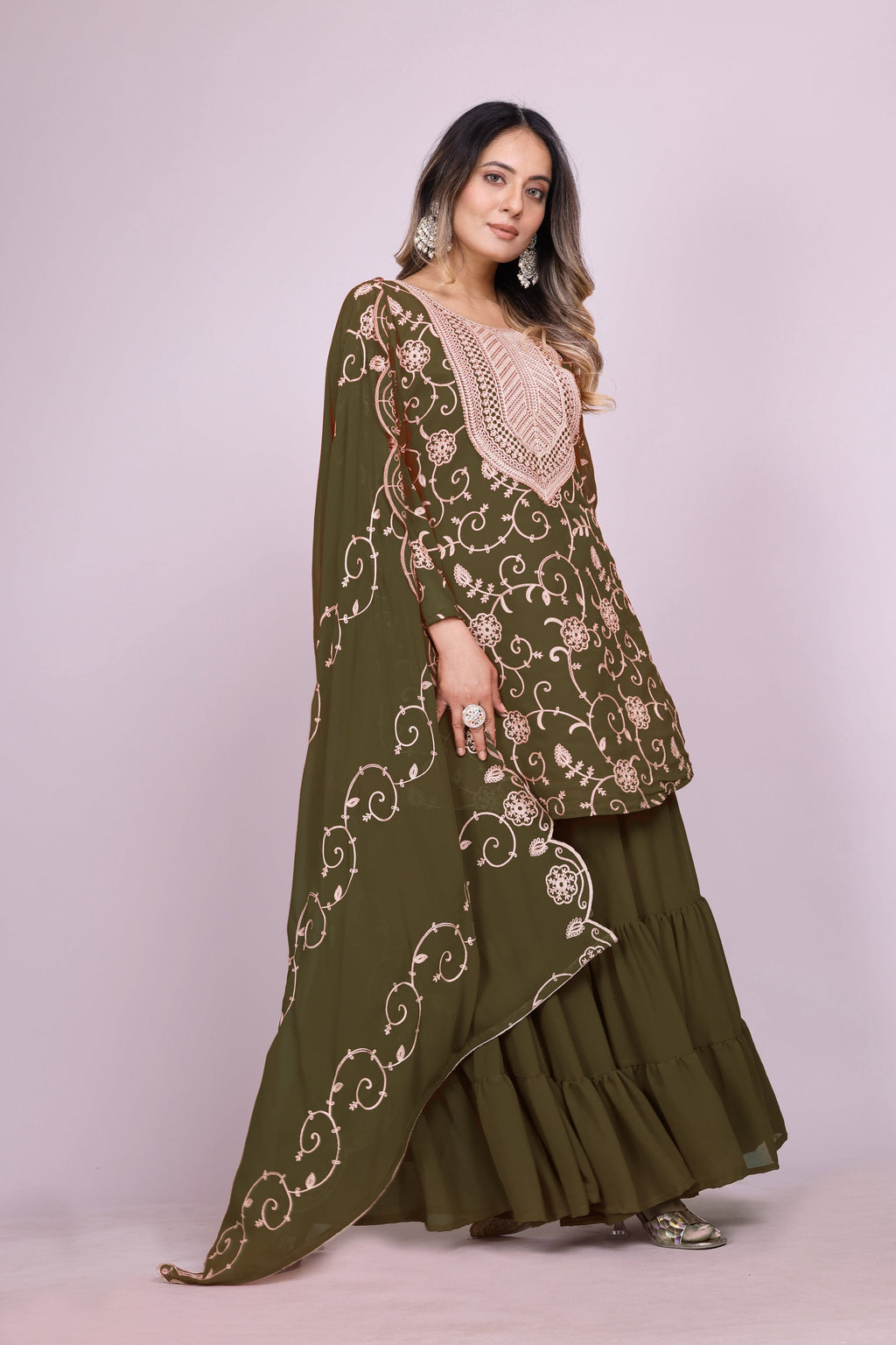 Lehenga Mart Designer Sharara Suit for women - Olive