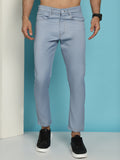 Indian Needle Men's Blue Solid Cotton Casual Trouser - Blue