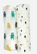 Kindermum Organic Cotton Muslin Swaddle Blanket 110 Cm X 110 Cm - Set Of 2 - Bear And Whale